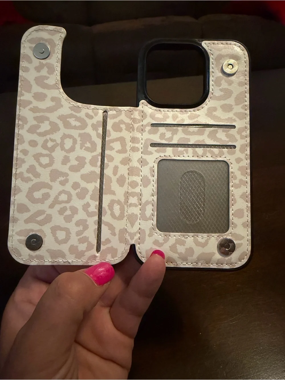 EEUC Premium White Leopard Print Wallet Phone Case with Card Slots